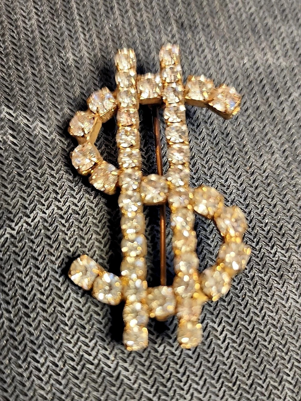 Vintage Rhinestone Dollar Sign Brooch